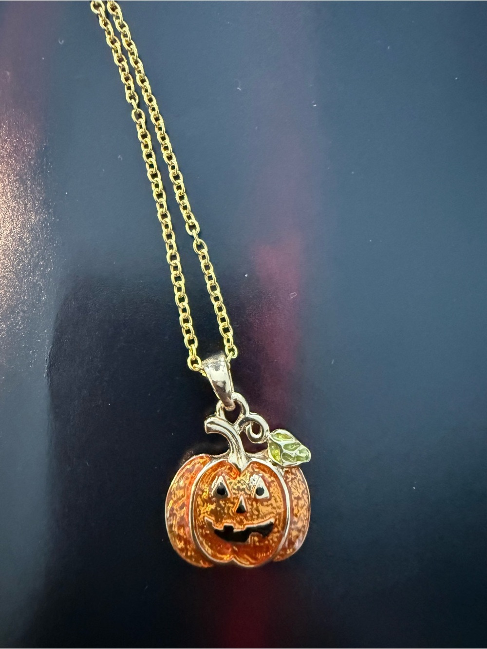 Halloween Pumpkin Jack-O'-Lantern Pendant Necklace - Orange